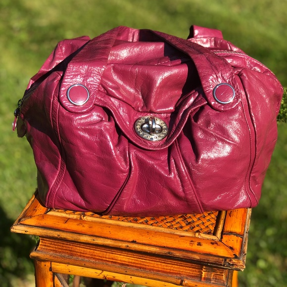 Marc By Marc Jacobs Handbags - Marc by Marc Jacobs Dark Pink Leather Kiss Lock Zipper Handbag